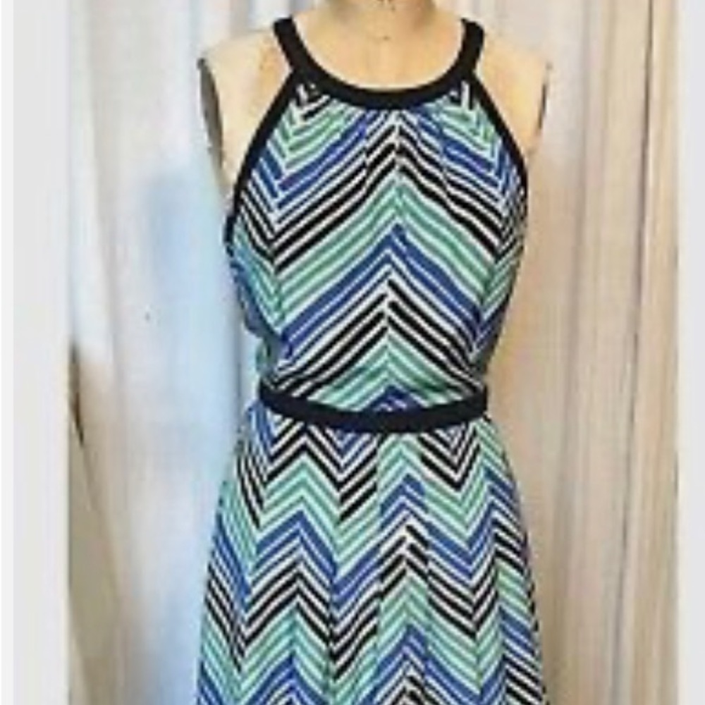 Blue chevron halter maxi